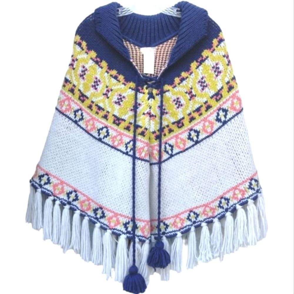 Free People Knit Shawl Navy / Marin One Size Lace Up Neck with Drawstring